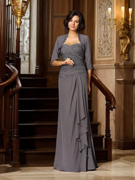 Sheath/Column Sweetheart Sweep Train Chiffon Mother of the Bride Dresses With Beading