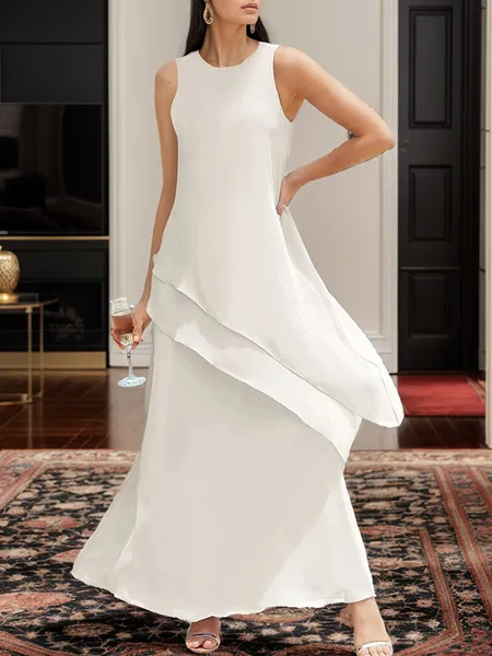 A-Line Scoop Sleeveless Ruffles Ankle-Length Chiffon Mother of the Bride Dress