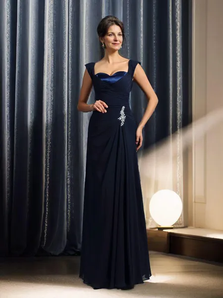A-Line/Princess Straps Floor-Length Chiffon Mother of the Bride Dresses With Beading