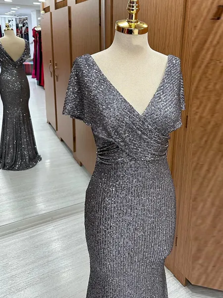 Sheath V-neck Short Sleeves...