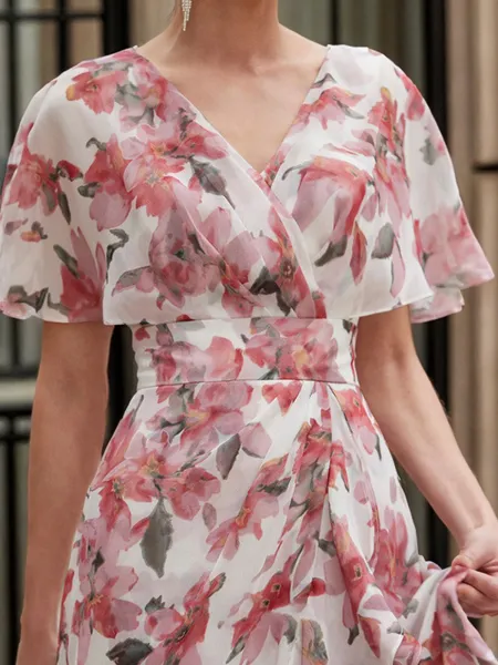 A-line V-neck Short Sleeves...