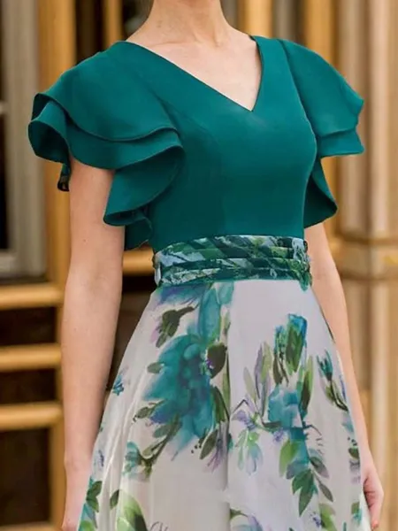 A-line V-neck Short Sleeves...