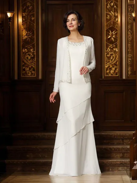 Sheath/Column Scoop Floor-Length Chiffon Mother of the Bride Dresses With Beading