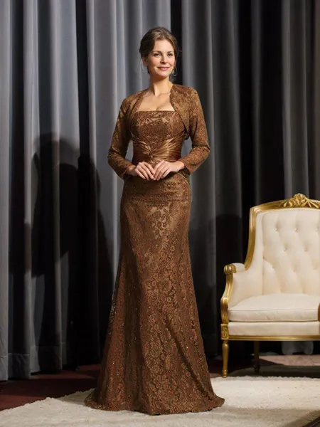 Sheath/Column Strapless Court Train Silk like Satin Mother of the Bride Dresses