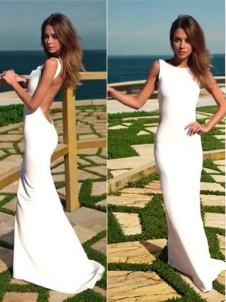Trumpet/Mermaid High Neck Sweep Train Jersey Prom Dress