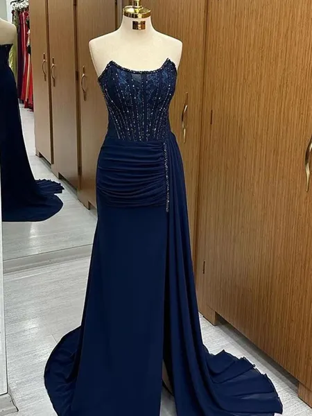 Sheath Straight Appliques Lace Sweep Train Chiffon Corset Porm Dress