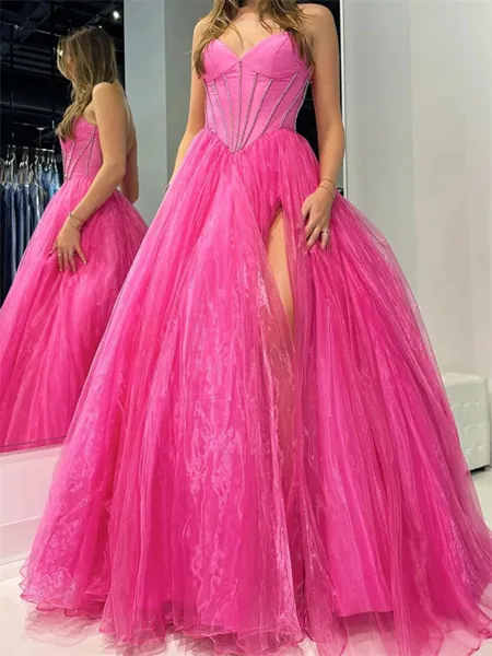 A-line Sweetheart Beading Floor-Length Organza Corset Porm Dress