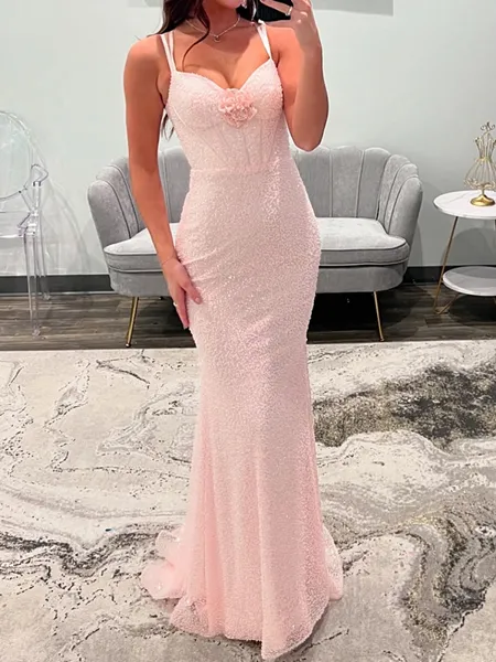 Sheath Straps Flower Sweep...