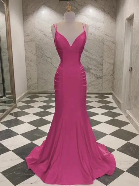 Trumpet/Mermaid V-neck Sweep Train Jersey Prom Dress