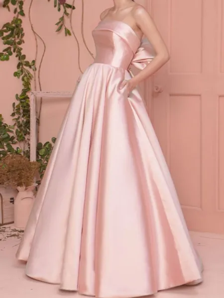 A-line Straight Floor-Length Satin Porm Dress