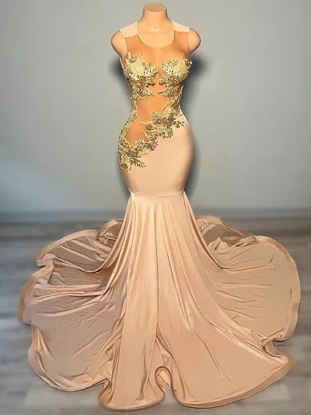 Mermaid Scoop Appliques Lace Sweep Train Jersey Porm Dress