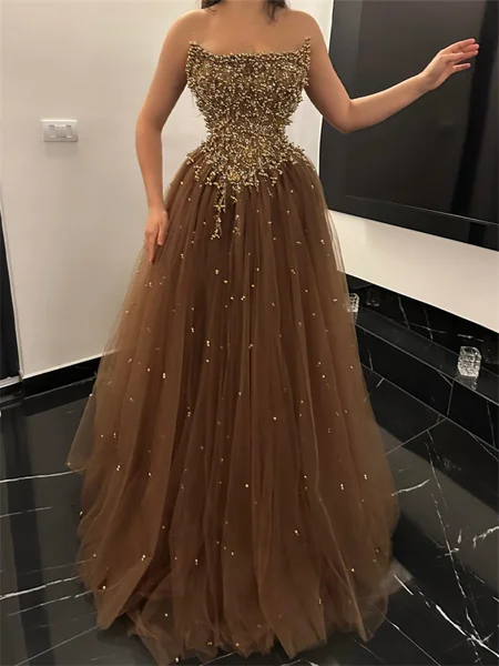 A-line Straight Beading...