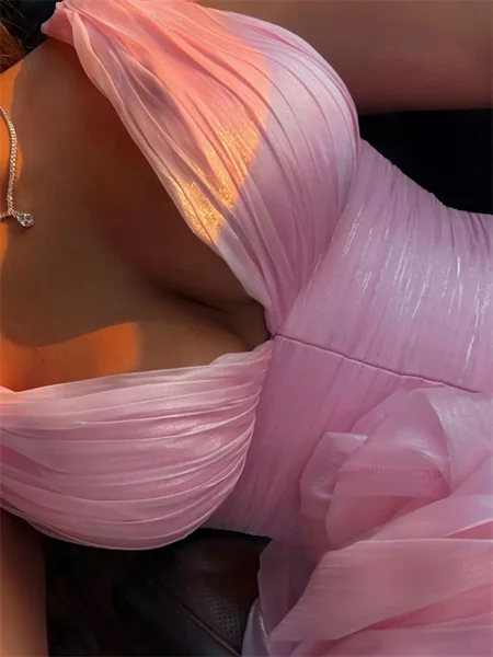 A-line V-neck Pleated Sweep...