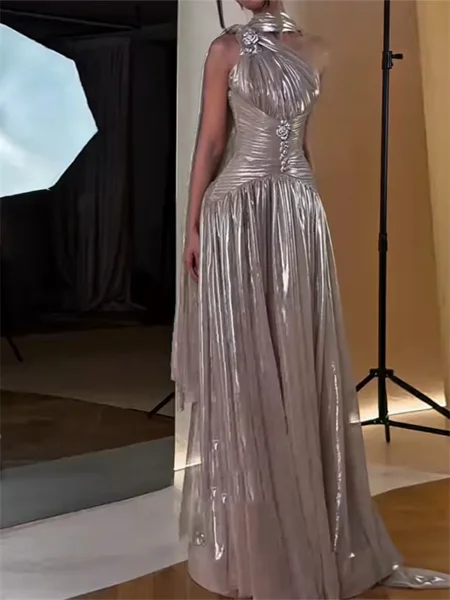 A-line One-Shoulder Pleated...