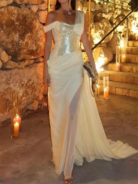 Sheath One-Shoulder Pleated...