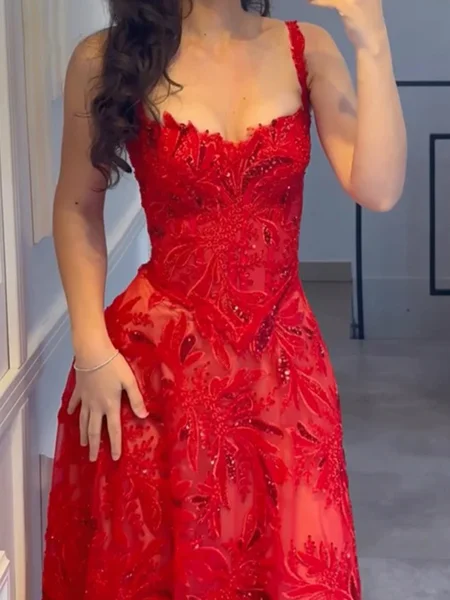 A-line Straps Appliques...