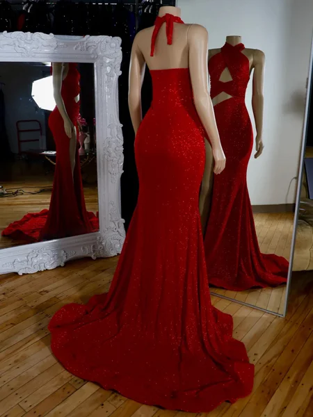 Sheath Halter Sequin Court...