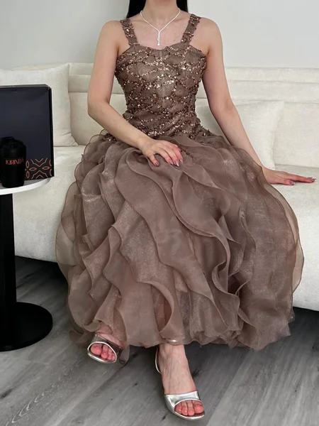 A-line Straps Sequin...