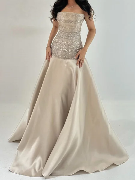 A-line Straight Sequin...