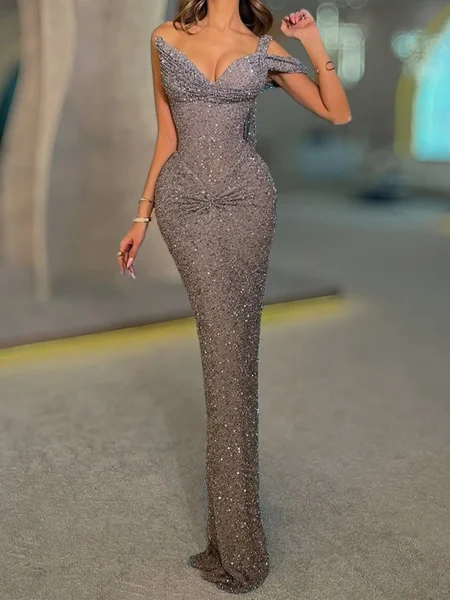 Sheath V-neck Pleated...