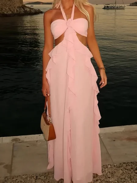 A-line Halter Ruffles...