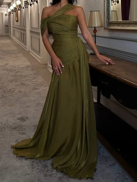 A-line One-Shoulder Pleated...