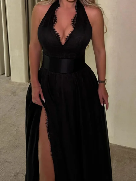 A-line Halter Appliques...