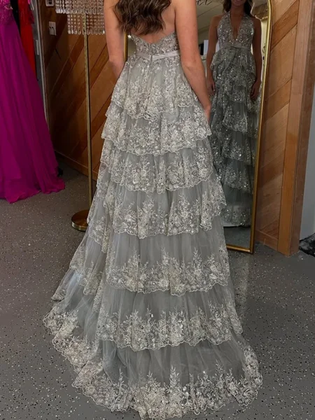 A-line V-neck Cascading...