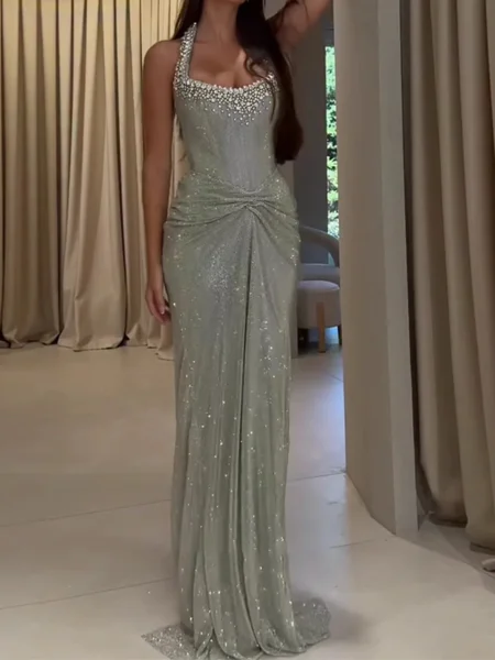 Sheath Halter Sequin Court...