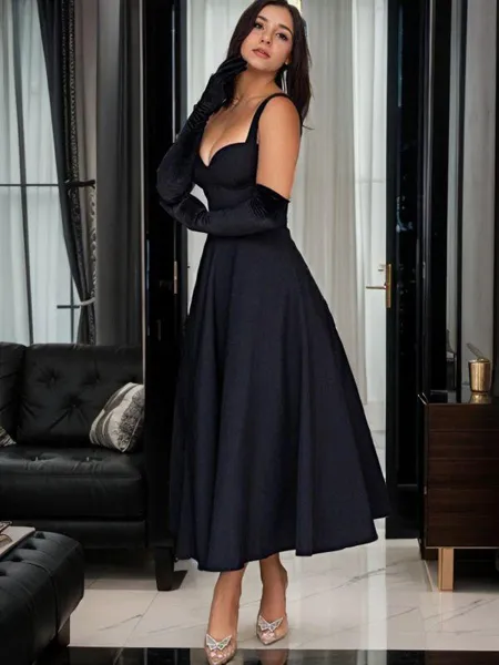 A-Line/Princess Sweetheart Tea-Length Satin Prom Dress