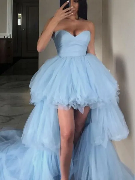 A-Line/Princess Sweetheart Sweep Train Tulle Prom Dress