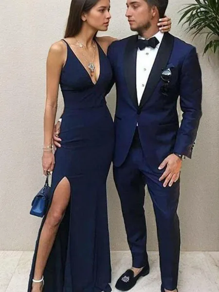 Sheath/Column Straps Floor-Length Stretch Crepe Prom Dress With Leg Slit