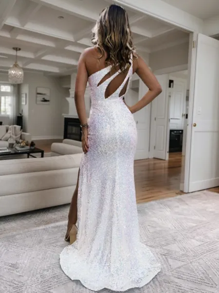 Sheath One-Shoulder Sequin...