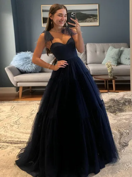 A-line Spaghetti Straps Bow...