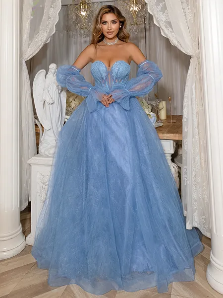 A-Line/Princess Tulle Sweetheart Sleeveless Sweep Train Porm Dress