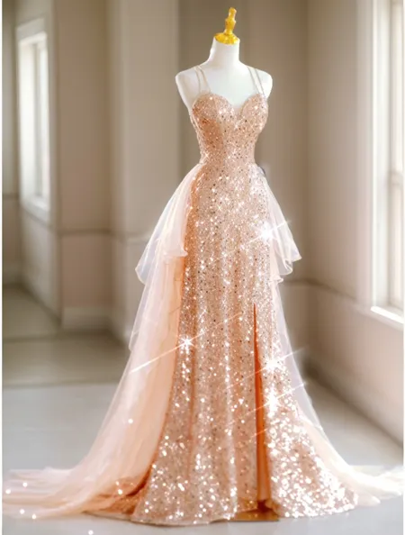 A-line V-neck Sweep Train...