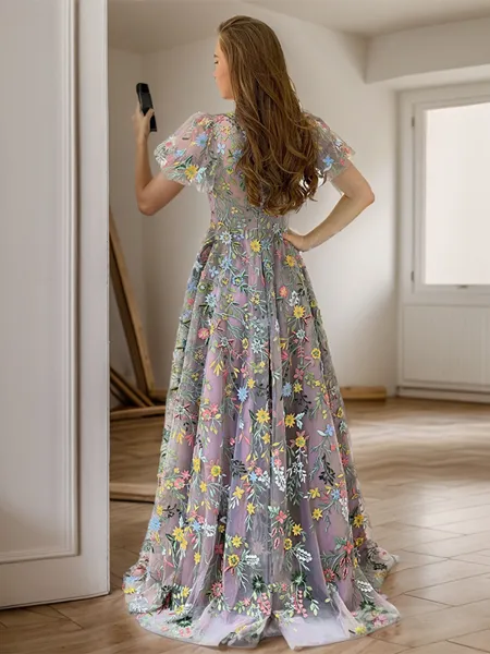 A-line Scoop Short Sleeves...