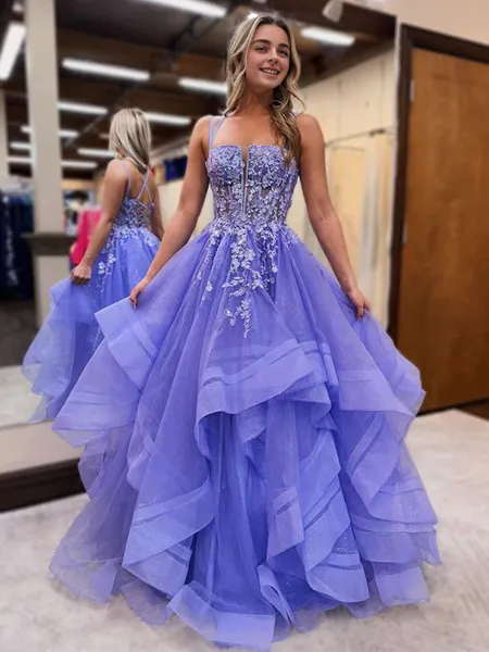 A-line Straps Appliques Lace Floor-Length Corset Porm Dress