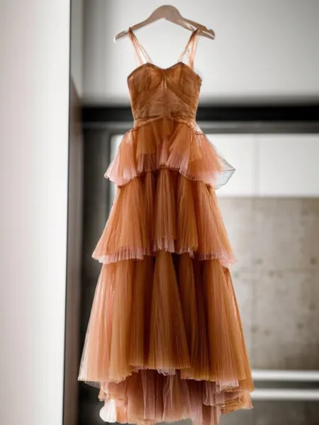 A-Line/Princess Sweetheart Sweep Train Tulle Porm Dress