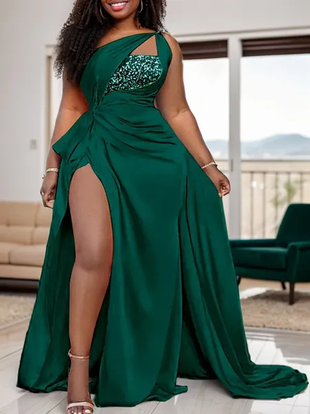 A-line Sleeveless Sweep Train Beautiful Silk like Satin Dress