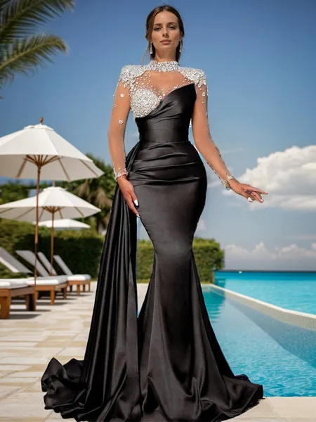 Sheath High Neck Long...