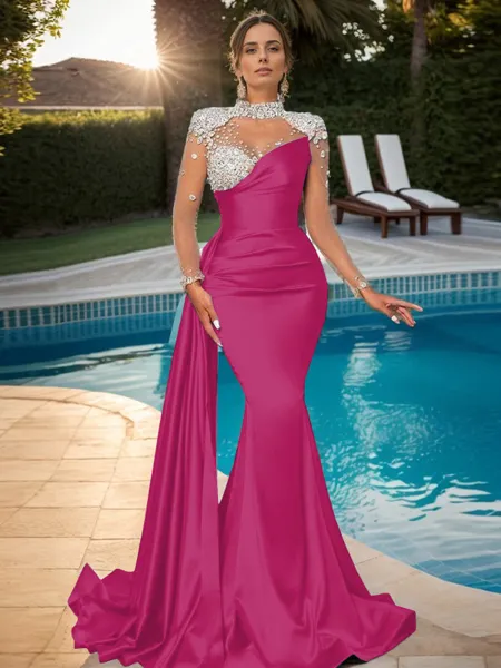 Sheath High Neck Long...