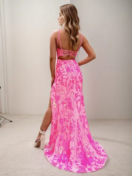 Sheath Straps Sequin Sweep...