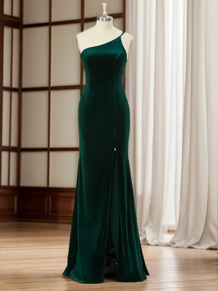 Sheath Velvet One-Shoulder Floor-Length Porm Dress