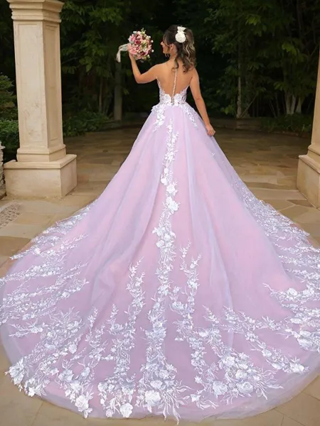 Ball Gown V-neck Chapel...