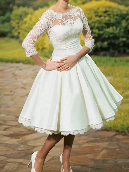 A-Line/Princess Scoop Knee-Length Stretch Crepe Wedding Dresses