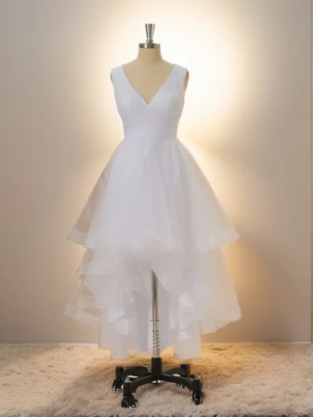 A-line Tulle V-neck Pleated...
