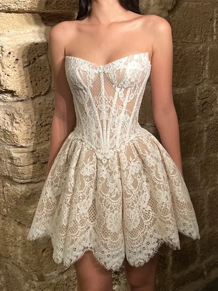 A-line Straight Short/Mini Lace Corset Wedding Dress