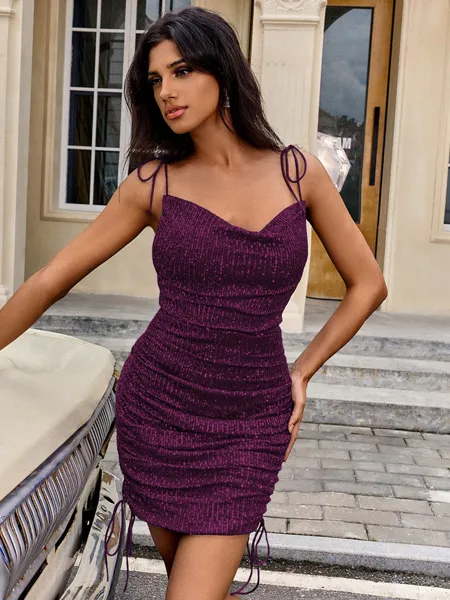 Sheath Cowl Pleated Chic...