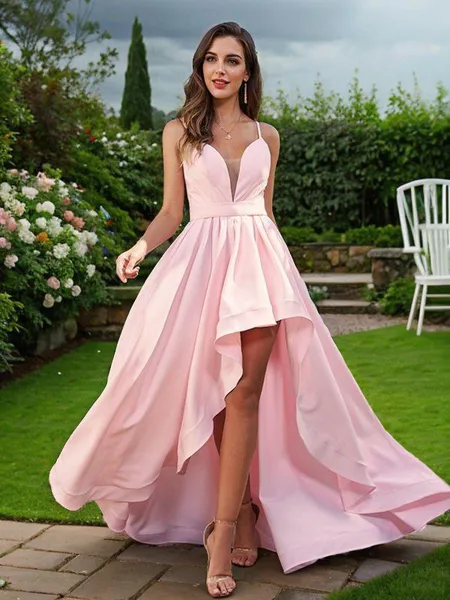 A-Line/Princess Stretch Crepe Ruched Spaghetti Straps Sleeveless Asymmetrical Bridesmaid Dresses